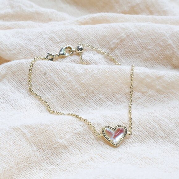 Kendra Scott Ari Heart Gold Chain Bracelet Dichroic Glass NEW - Picture 2 of 3